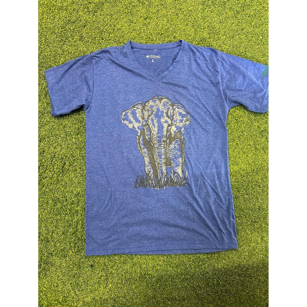 Elephant Nature Park T-Shirt Men Large Blue Graphic V-Neck Short Sleeve Pullover